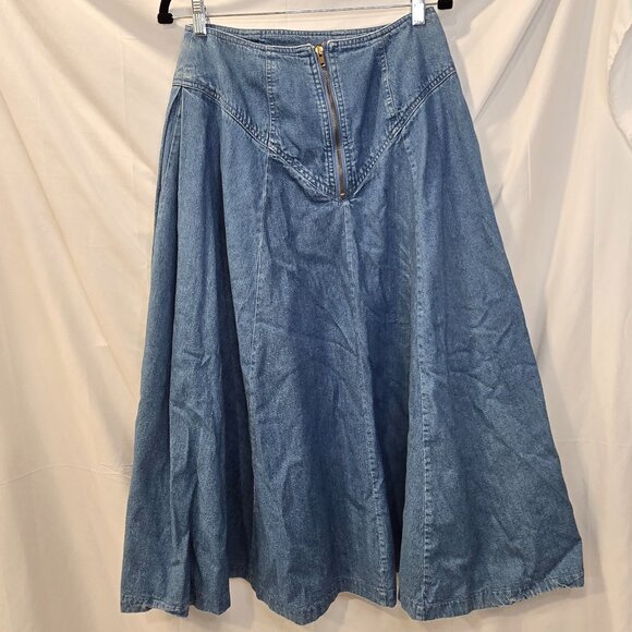 Vintage 70's Brittania Denim Skirt Size 11/12 Blue Zip Flare - Picture 5 of 7